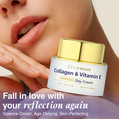 Clear Visage: texture crème légère sur peau, fini lisse et confortable.