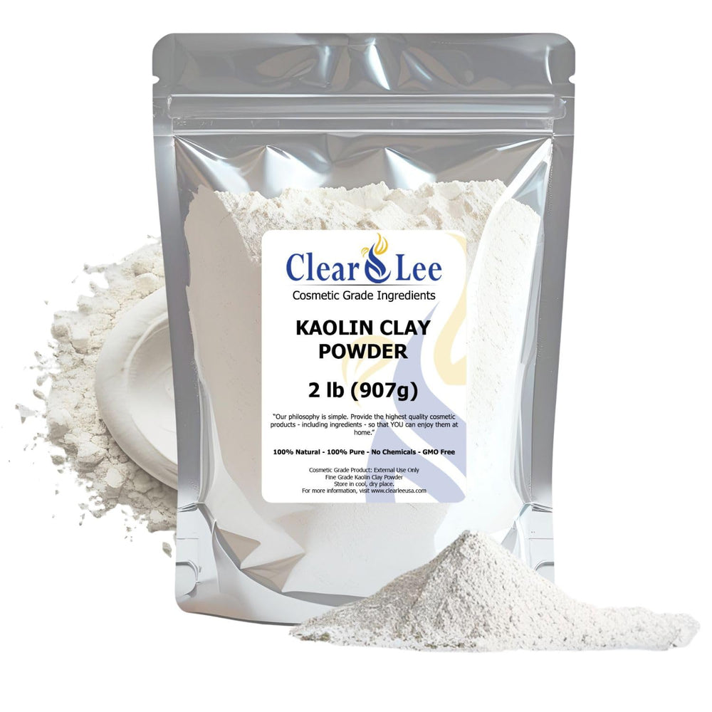 ClearLee Kaolin, poudre fine blanche prête pour masque visage détoxifiant.