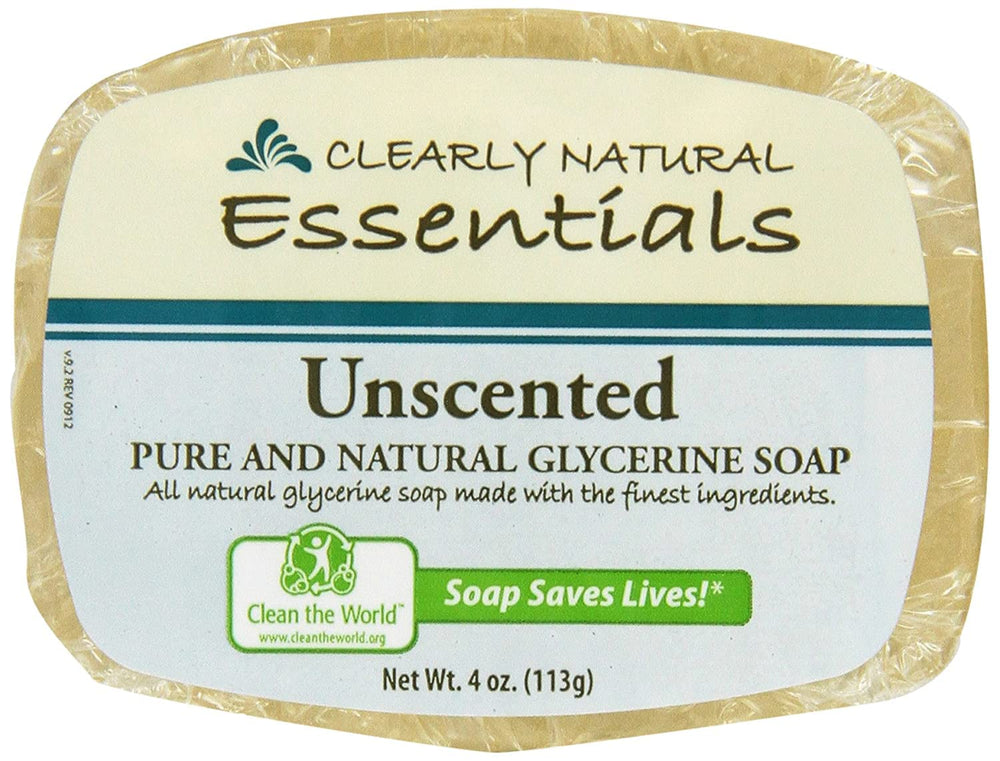 Clearly Natural savon glycérine non parfumé en barre, douceur hydratante pour peau sensible.
