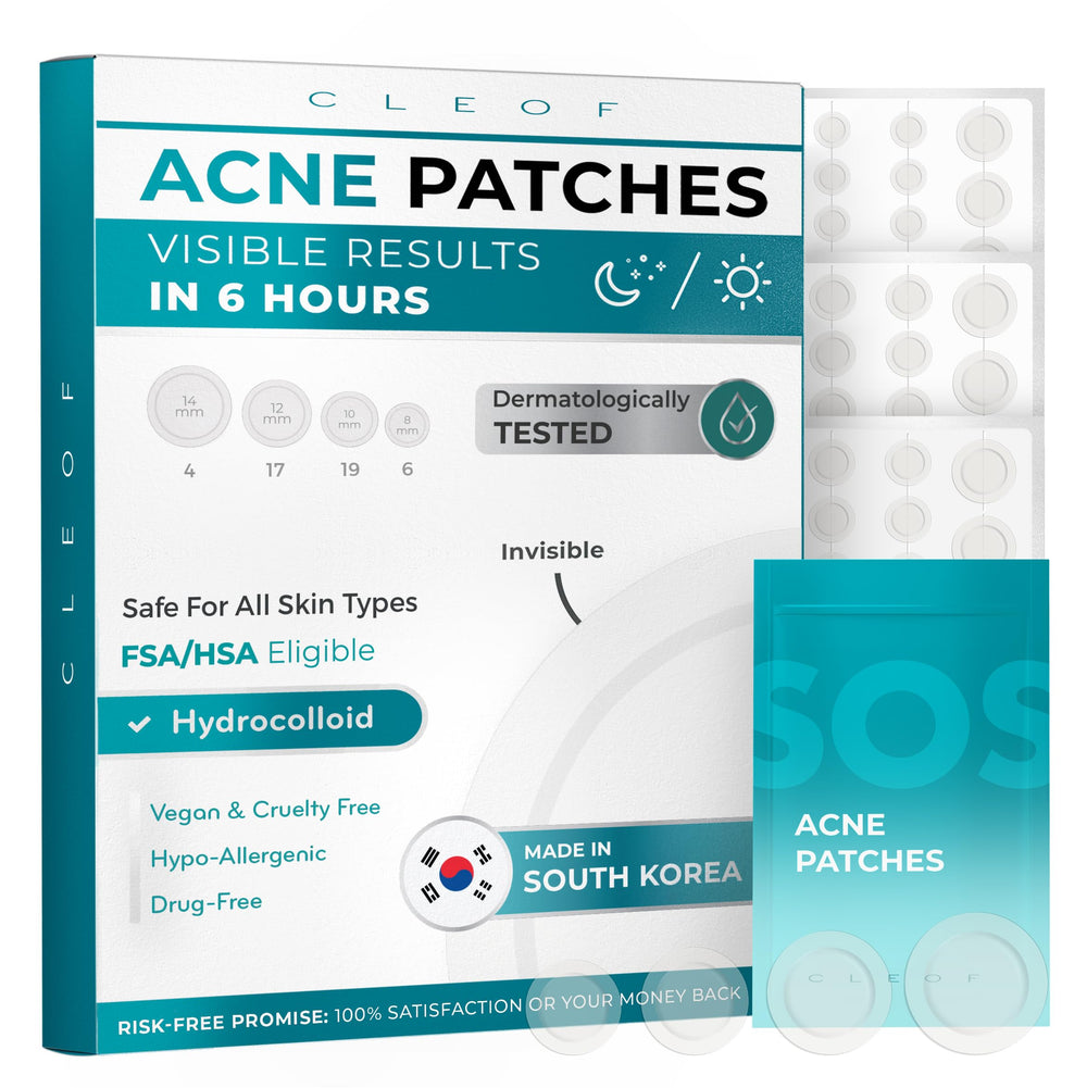 Patch hydrocolloïde CLEOF sur bouton, atténue l'apparence pendant la nuit.