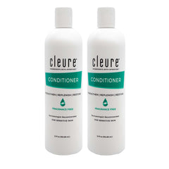Conditionneur Cleure hydratant sans fragrance en bouteille, pour cheveux sensibles et hydratation en profondeur.