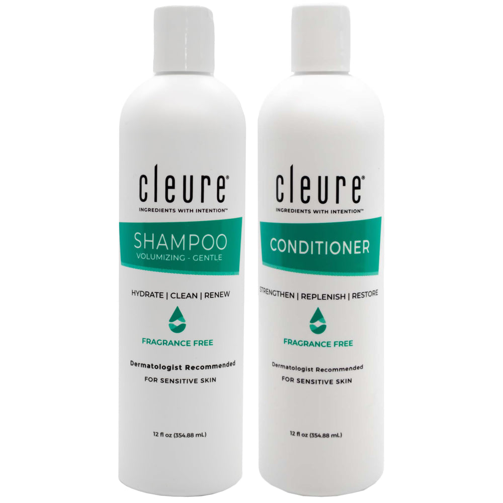 Shampoo volumisant Cleure en flacon, apporte volume sans irritants.