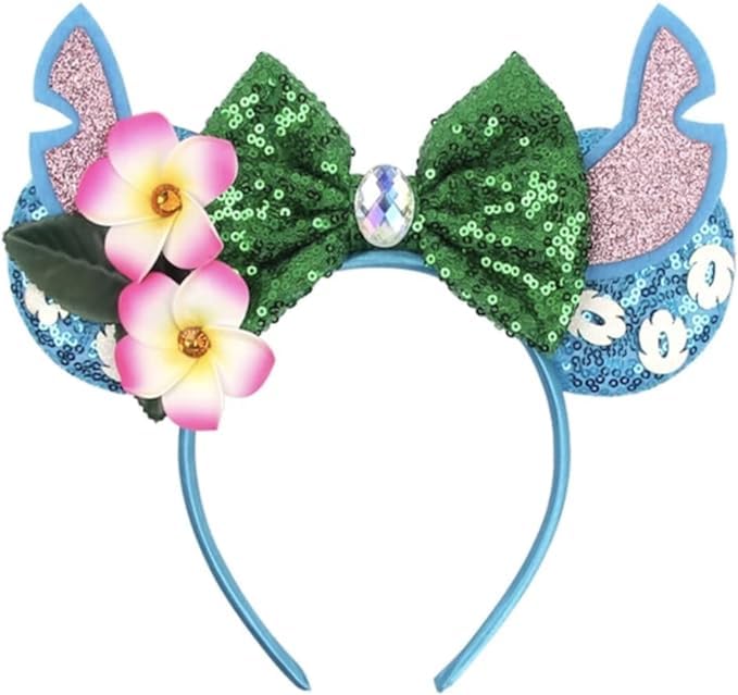 Oreilles Minnie Princesse florales violettes de CLGIFT, idéales pour cosplay et fêtes.