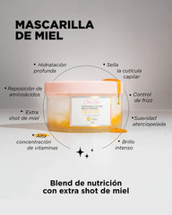 Texture crème épaisse du masque Click Hair Honey Mask pour hydratation profonde.