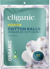 Boules Cliganic coton bio, emballage variable, parfaites pour démaquillage doux.