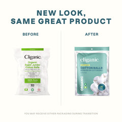 Boules Cliganic coton bio, taille jumbo 1x1 pouce, absorption pratique.