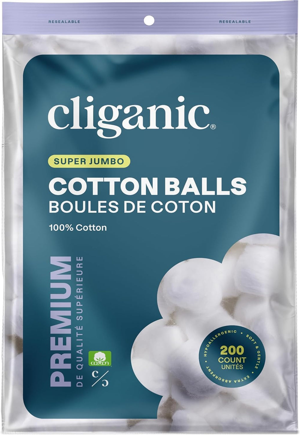 Boules coton Cliganic super jumbo, douceur idéale pour le visage