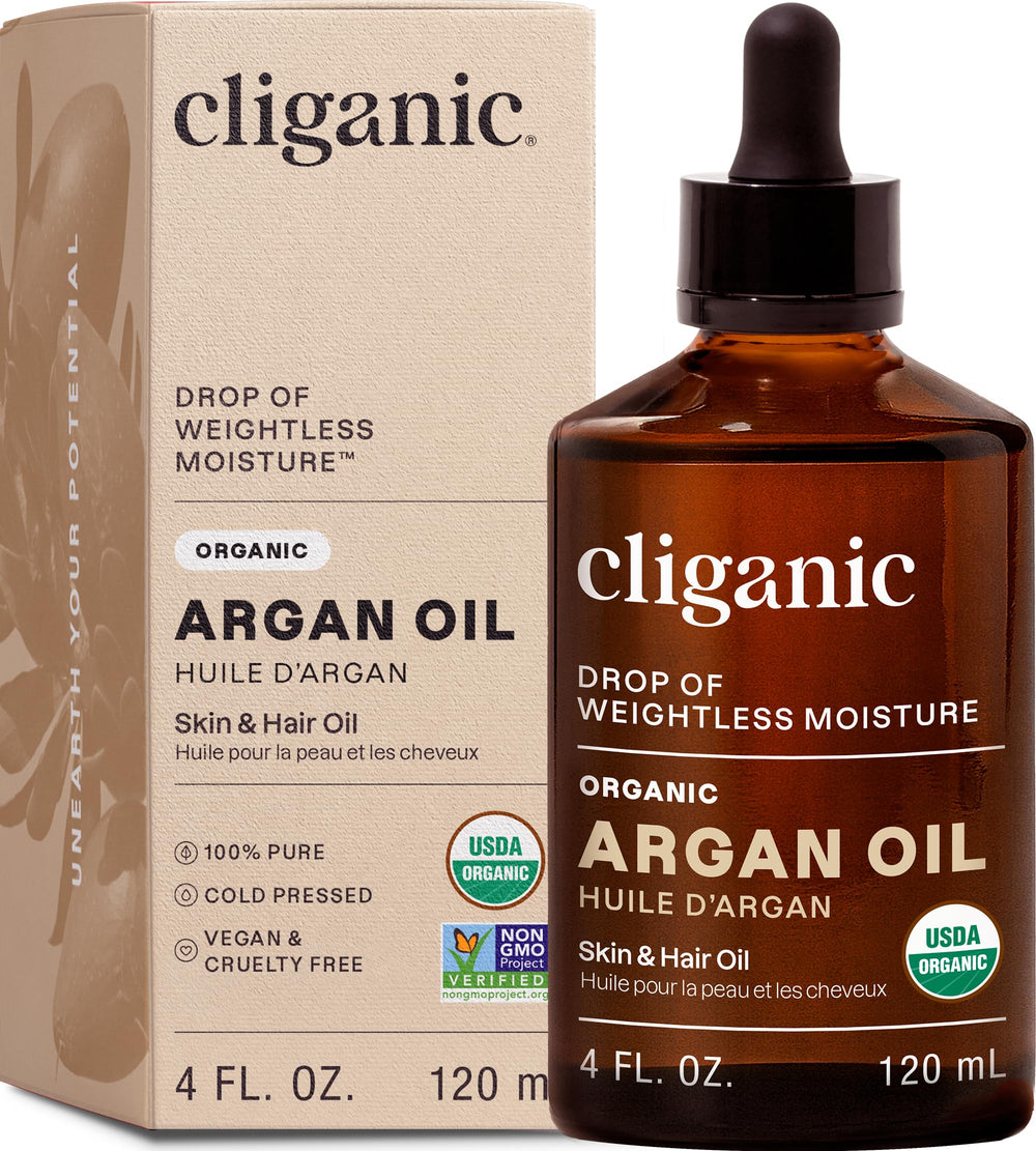 Huile d argan Cliganic, bouteille nourrissante et légère pour cheveux et peau.