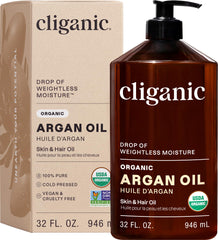Cliganic huile d'argane en vrac 32oz avec pompe, soin polyvalent cheveux et peau.
