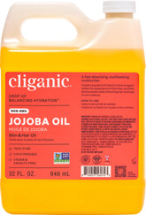Huile Cliganic Jojoba pure en bouteille, texture légère pour la peau.