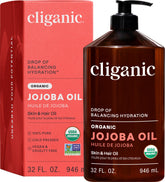 Cliganic huile jojoba en vrac avec pompe, pratique pour cheveux et peau.