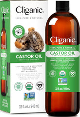 Huile de ricin Cliganic, bouteille 32oz, soin polyvalent pour cheveux et peau.
