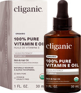Cliganic huile vitamine E – flacon 1 oz, pure et nourrissante pour la peau.