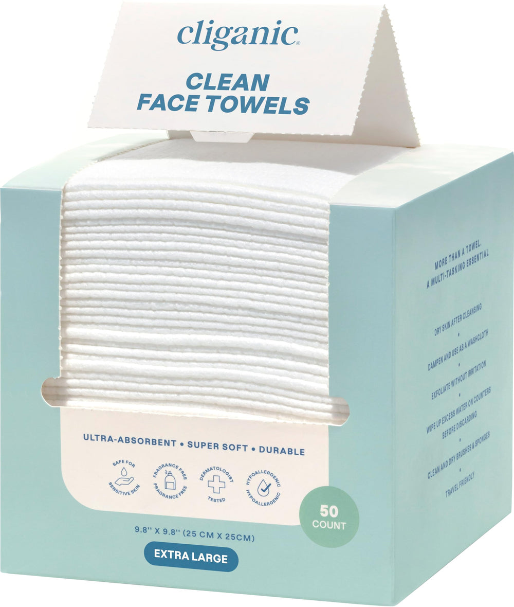 Lingettes Cliganic visage XL, ultra-douces et ultra-absorbantes pour démaquillage en douceur.