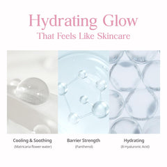 CLIO Kill Cover Mesh Glow formulé avec hyaluronique, hydratation légère pour peau confortable.