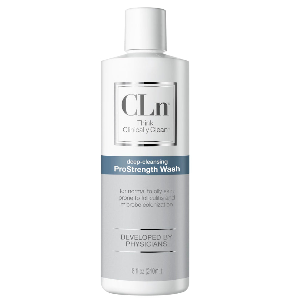 CLn ProStrength Wash – bouteille visible, nettoyage en profondeur des pores et fraîcheur.