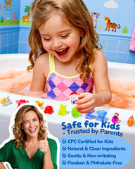 CLOUQUAR libère des couleurs vives et mousse légère dans le bain.