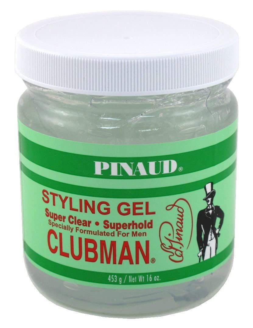 Clubman Pinaud Gel Coiffant Super Clear, pack de 2 bouteilles de 473 ml, coiffage net et durable.