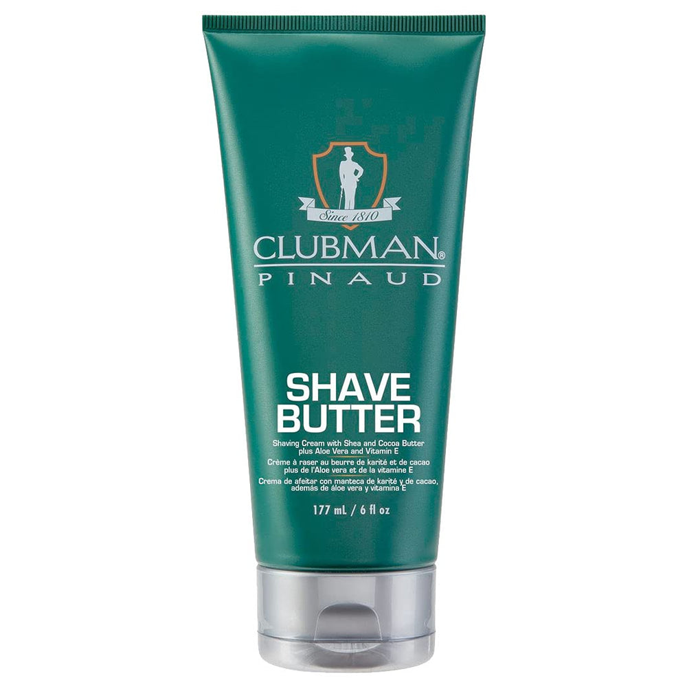 Clubman Pinaud Beurre de rasage au karité et cacao, texture riche pour un rasage doux.