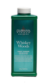 Clubman Reserve Whiskey Woods poudre fine absorbe l’humidité pour peau fraîche.