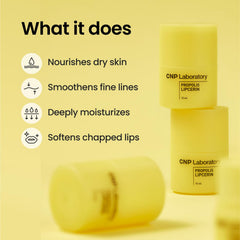 Texture riche appliquée sur les lèvres avec CNP Lipcerin