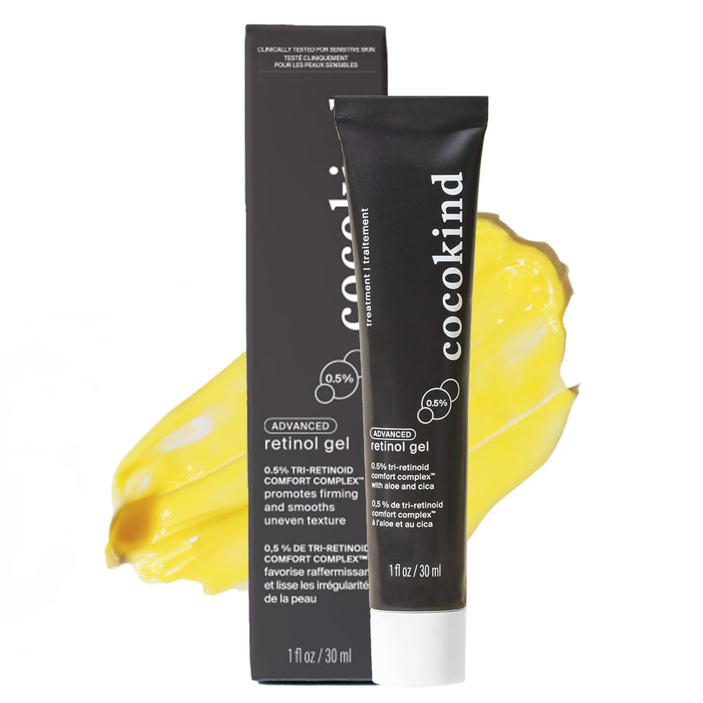 Flacon Cocokind Advanced Retinol Gel, application précise en routine nocturne.