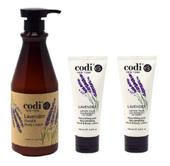 CODi Lotion lavande, bouteille 750 ml, hydratation durable sans fini gras.