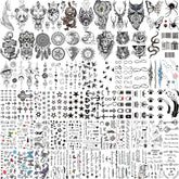 Tatouages temporaires COKTAK noir, 66 feuilles, parfaits pour fêtes et déguisements.