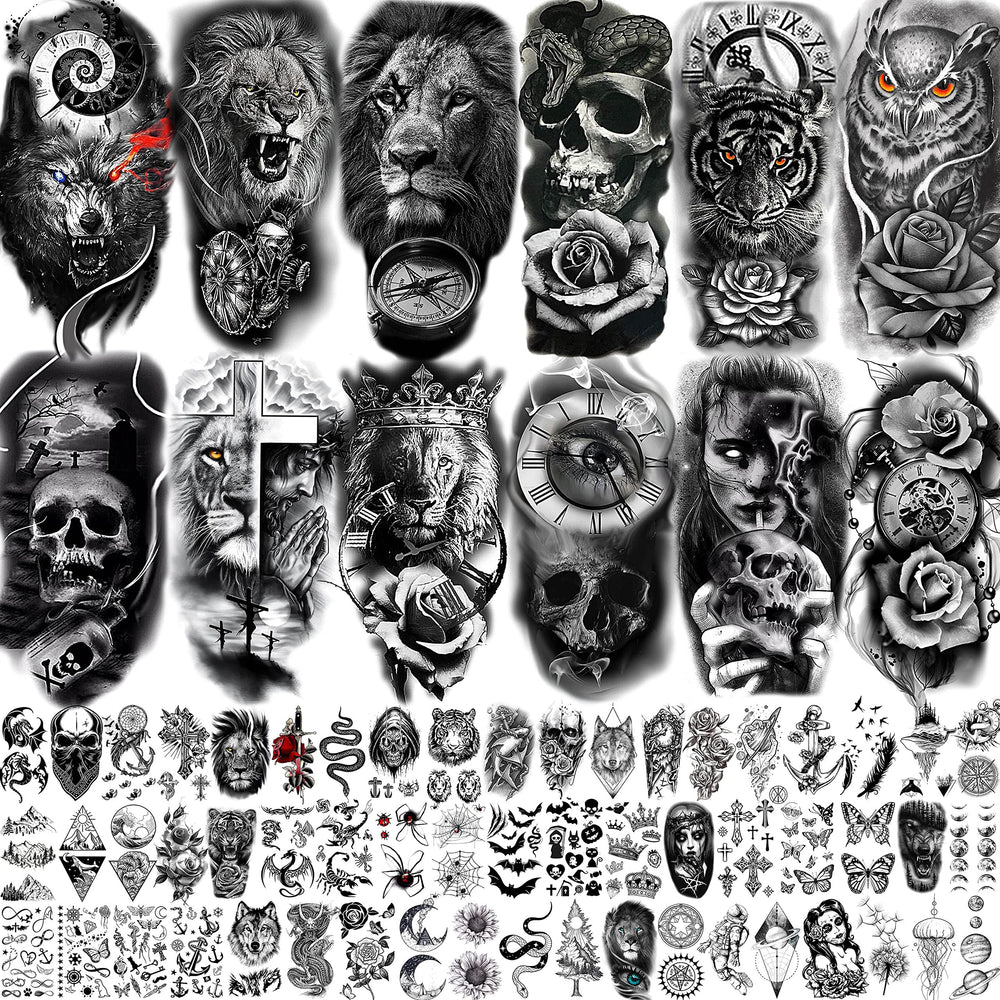 COKTAK 68 feuilles tatouages temporaires pour demi-bras avec designs variés et durables.