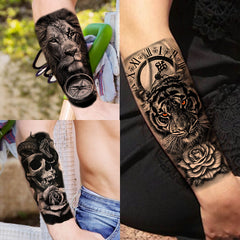Tatouage noir avant-bras COKTAK fleur et animal, rendu détaillé.