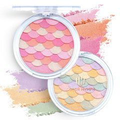 Palette Color Nymph avec design sirène, blush et poudre lumineuse pour un éclat naturel.