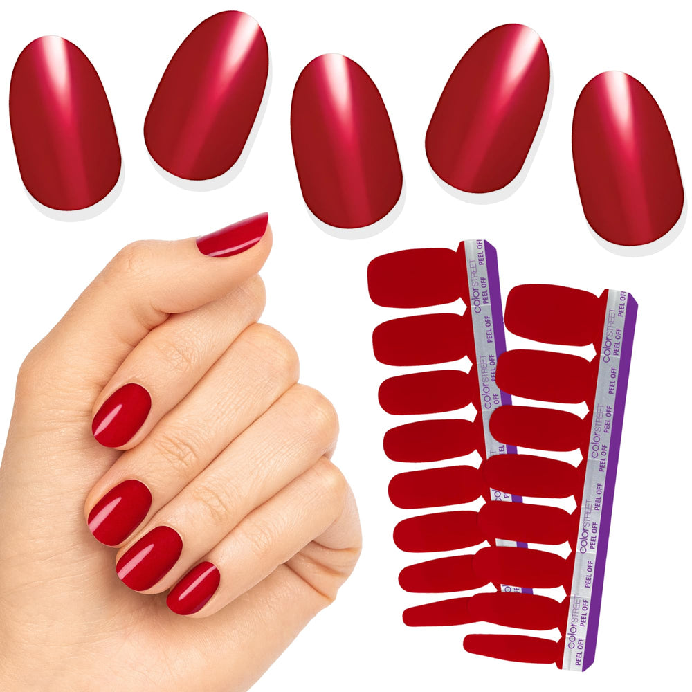 Color Street Beijing Beauty nail strips packaging demonstrates quick, ready-to-wear manicure.