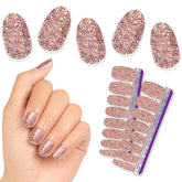 Color Street Tokyo Lights nail strips pack view, pink gold glitter for a chic evening look.