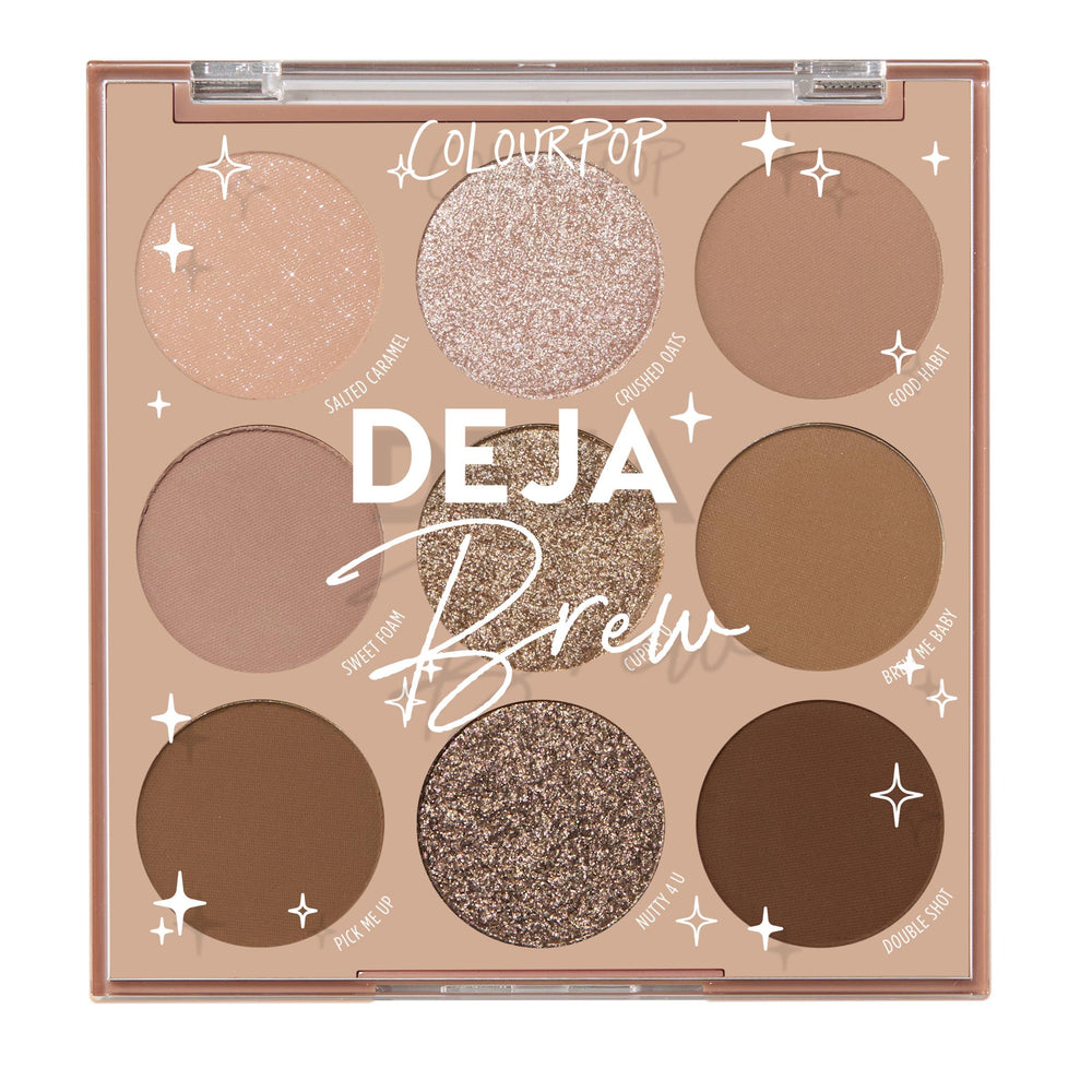 Palette ColourPop Deja Brew, teintes froides pour regards quotidiens.