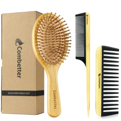 Brosse Combetter en bambou avec coussin pour démêlage doux et massage du cuir chevelu.
