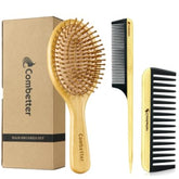 Brosse Combetter en bambou avec coussin pour démêlage doux et massage du cuir chevelu.