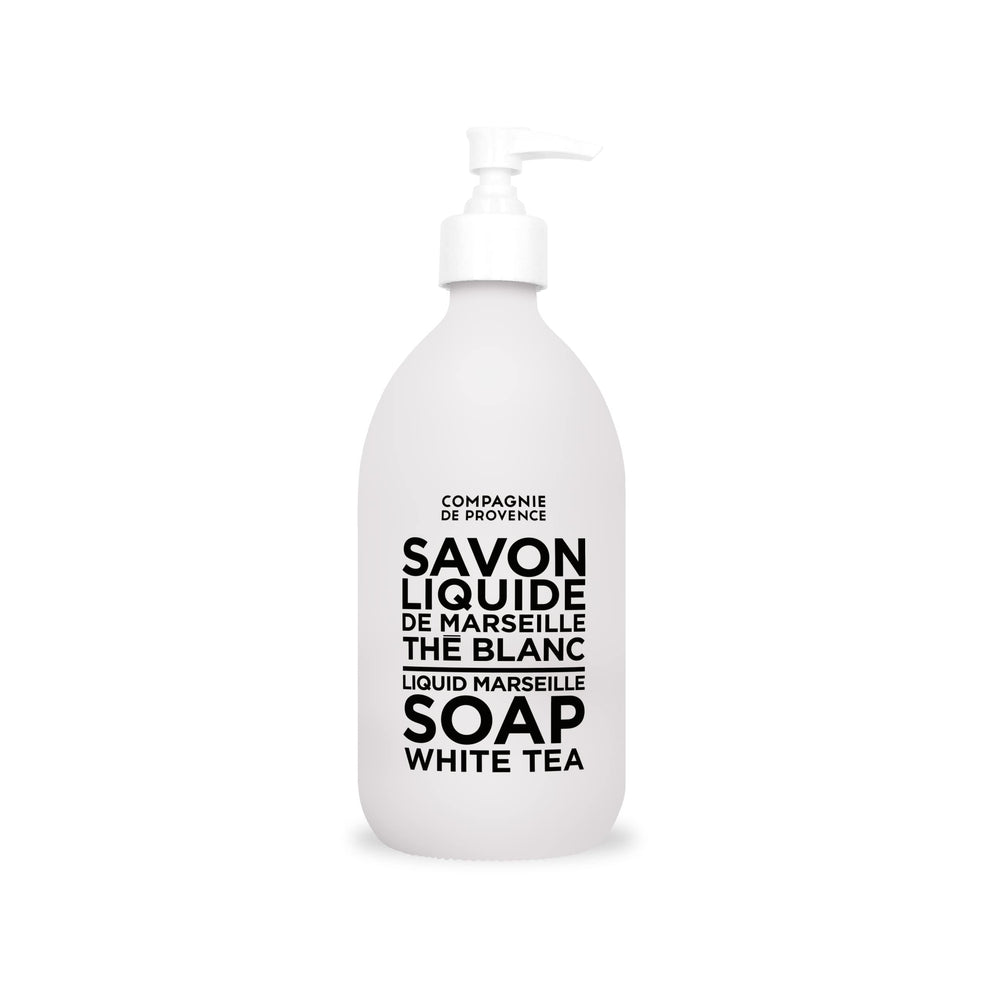 La Compagnie de Provence Savon Marseille en flacon-verre avec pompe pour lavage quotidien des mains.