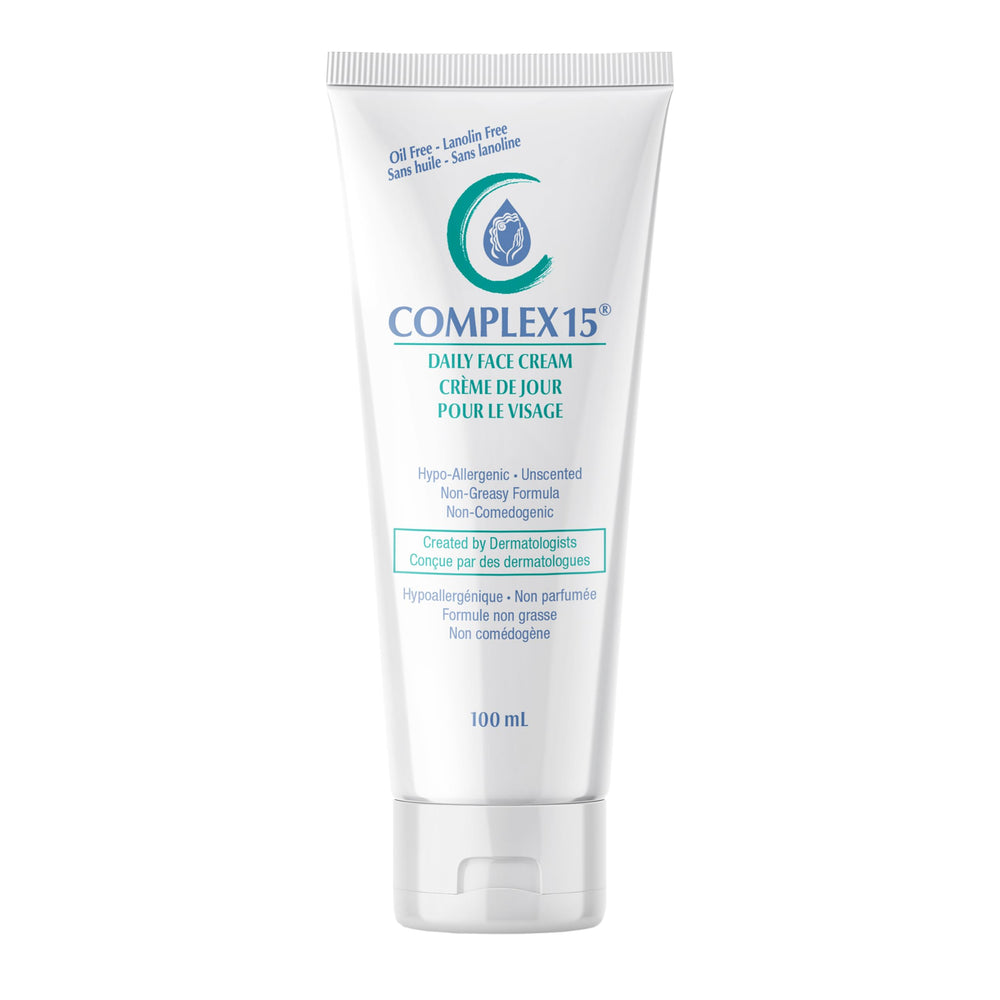 Crème Complex 15 – devant: flacon lumineux pour hydrater quotidiennement la peau