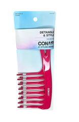 Dents larges du peigne démêlant Conair facilitent le démêlage des cheveux mouillés.