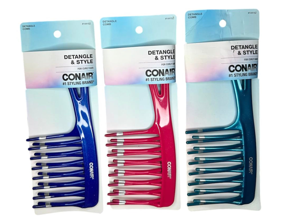 Peigne démêlant Conair, lot de 3, idéal pour cheveux épais et bouclés.