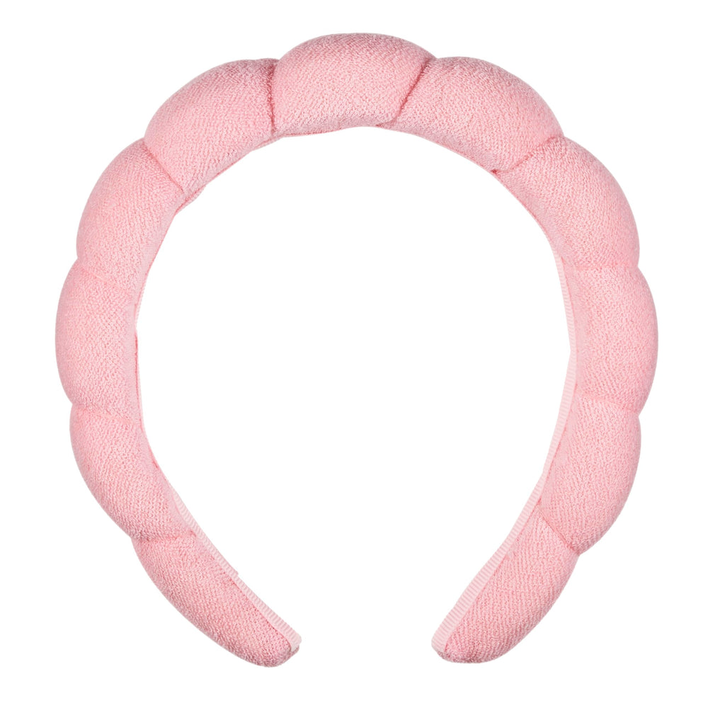 Bandeau spa Conair Visage rose bulles, maintien des cheveux pendant le maquillage.