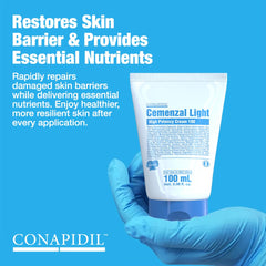 Texture crème soyeuse Cemenzal Light prête pour une hydratation douce.