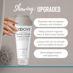 Coochy crème de rasage aisselles, visuel texture, glisse facilitée et protection.