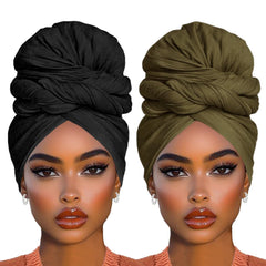 Foulard COOKOO noir long pour turban élégant et polyvalent.