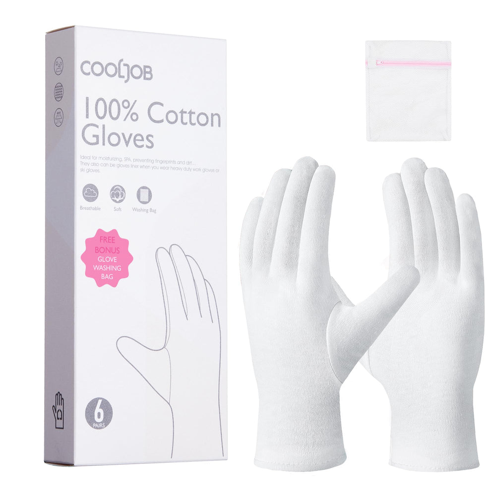 Gants COOLJOB en coton blanc, ensemble de six paires, confort durable.