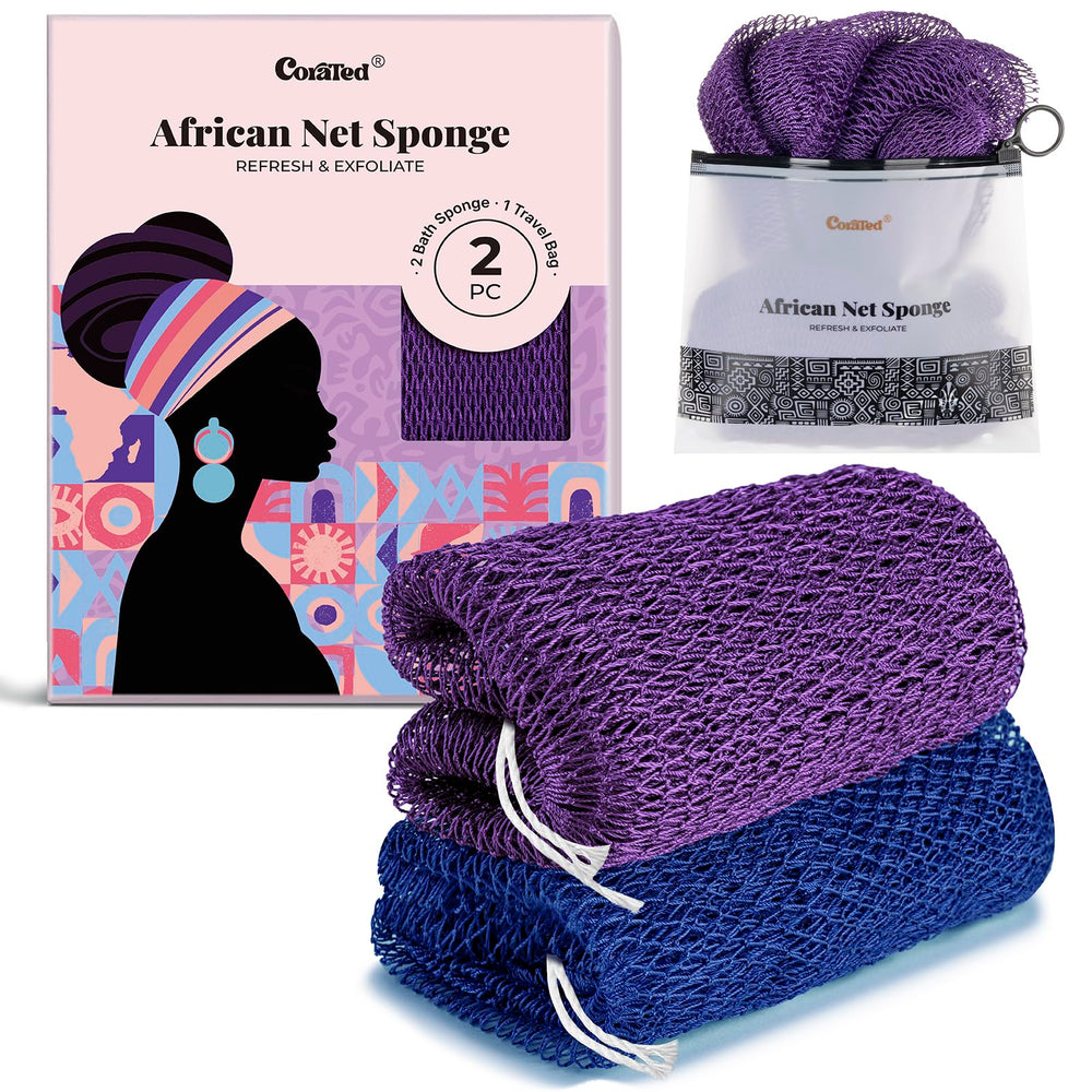 CORATED eponge reseau africain a noeuds pour exfolier en douceur la peau
