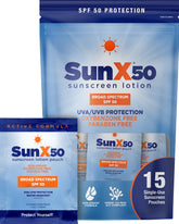 CoreTex Sun X 50 SPF packets for portable sun protection on the go.