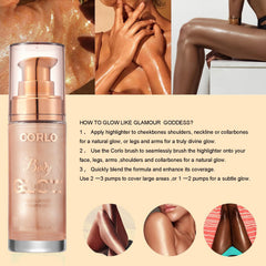Corlo Body Shimmer Oil, brillance sur le décolleté et la clavicule pour un effet sculptant.
