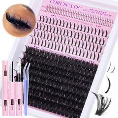 CORUSCATE kit cils 100D en clusters, ensemble complet pour extensions à faire soi-même