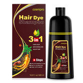 Cosmpro shampooing brun foncé en action — couverture rapide des cheveux gris.